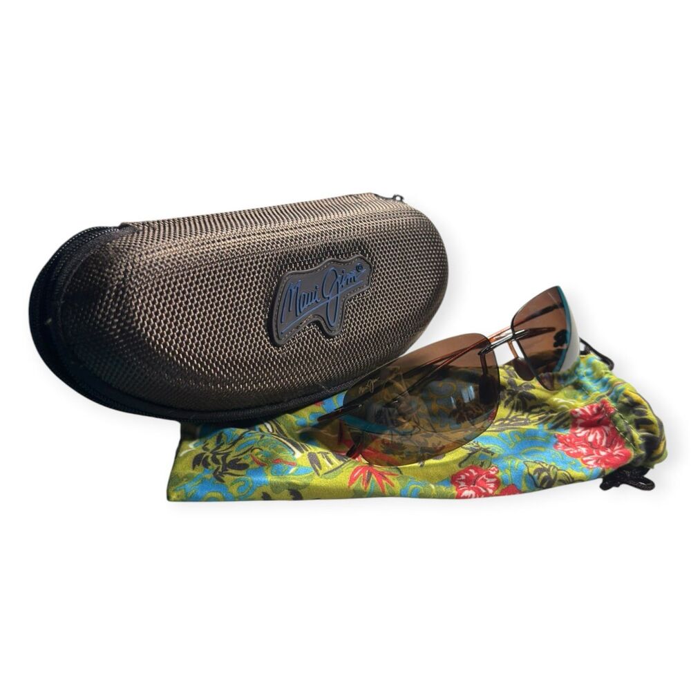 Maui Jim MJ 422-26 Breakwall Wrap Sunglasses Bronze Polarized Rimless Rare VTG
